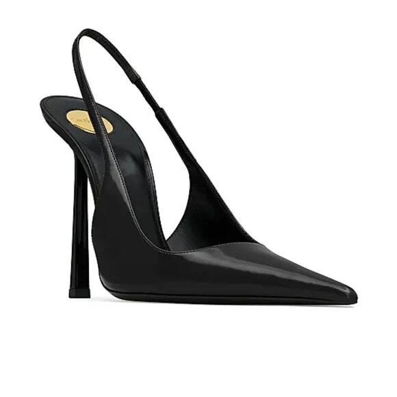 SAINT LAURENT VENDOME 110MM SLINGBACK PUMPS GLAZED LEATHER IN BLACK SIZE 37 NIB - Picture 4 of 6